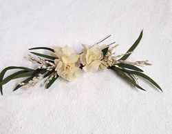 2 Horquillas de Flores Blanco y Verde Dámaris