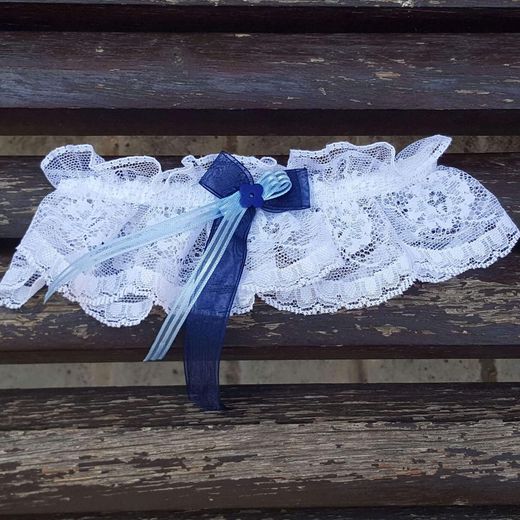 2 Ligas de encaje blanco flor azul