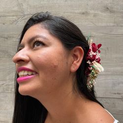 5 Horquillas Flor Rosa y Burdeos