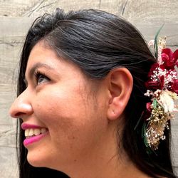 5 Horquillas Flor Rosa y Burdeos