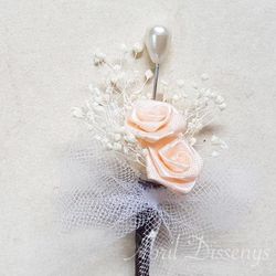 Alfiler boda 2 rosas y flor seca