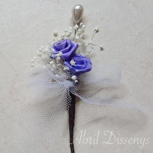 Alfiler boda 2 rosas y flor seca