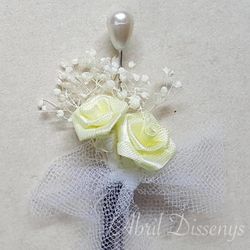 Alfiler boda 2 rosas y flor seca