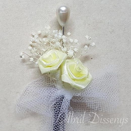 Alfiler boda 2 rosas y flor seca