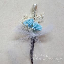 Alfiler boda 2 rosas y flor seca