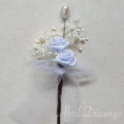 Alfiler boda 2 rosas y flor seca