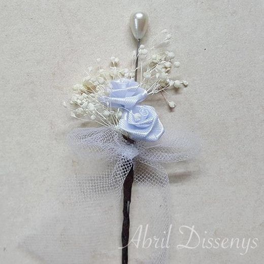 Alfiler boda 2 rosas y flor seca