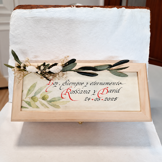 Pergamino escrito a mano A3 con caja de madera personalizada