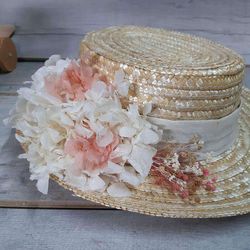 Canotier Flor Preservada Hortensia