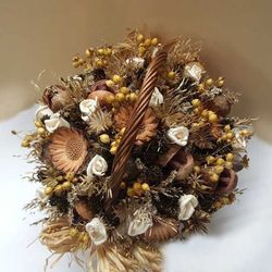 Cesta Rustica con Flor Seca y de Maíz