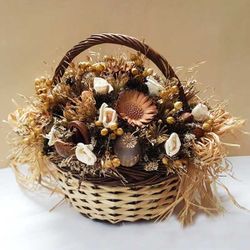 Cesta Rustica con Flor Seca y de Maíz