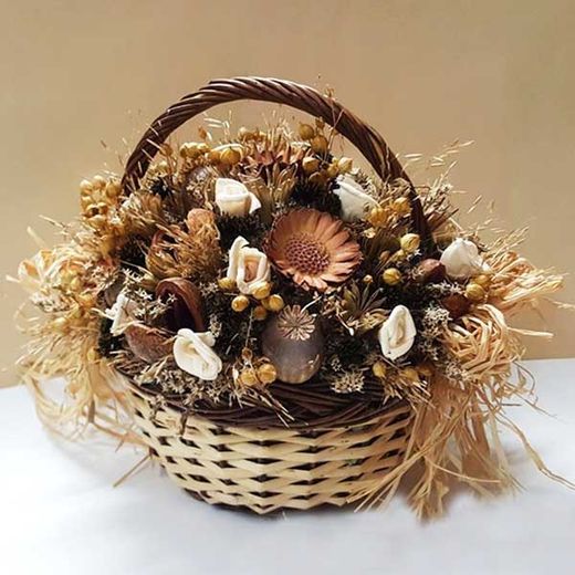 Cesta Rustica con Flor Seca y de Maíz
