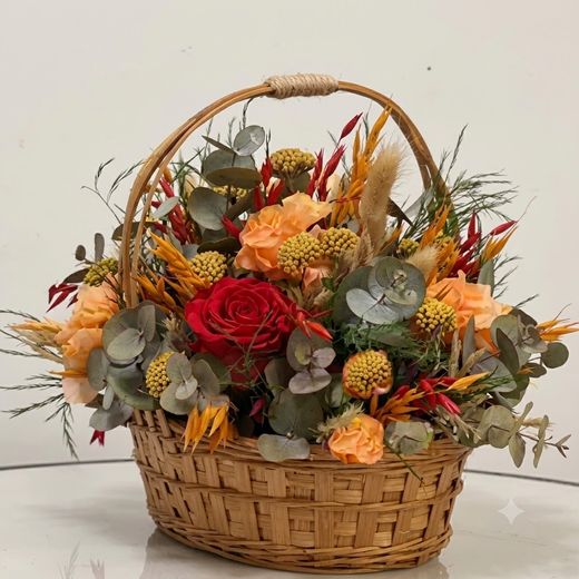 Cesta de Flores Secas Colores Otoñales