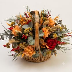 Cesta de Flores Secas Colores Otoñales