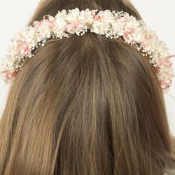 Diadema de Flores Salmón y Edelweiss