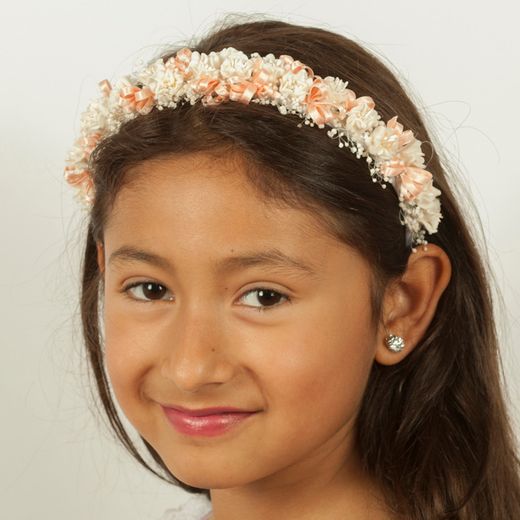 Diadema de Flores Salmón y Edelweiss