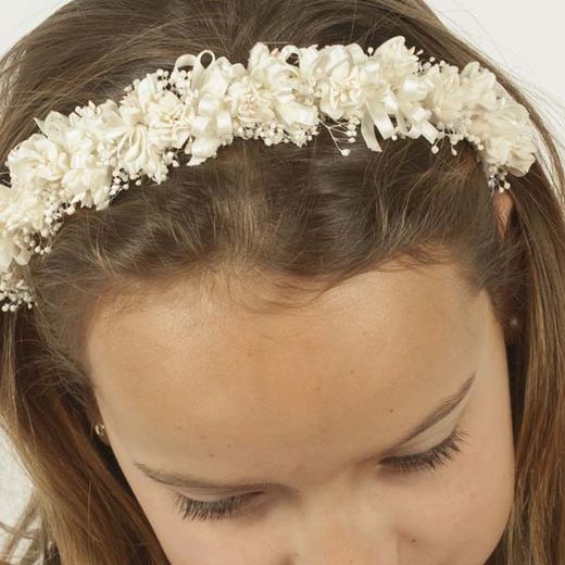 Diadema de Flores Salmón y Edelweiss