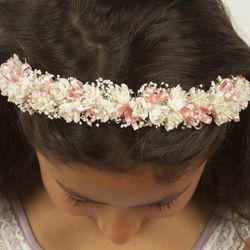 Diadema de Flores Salmón y Edelweiss