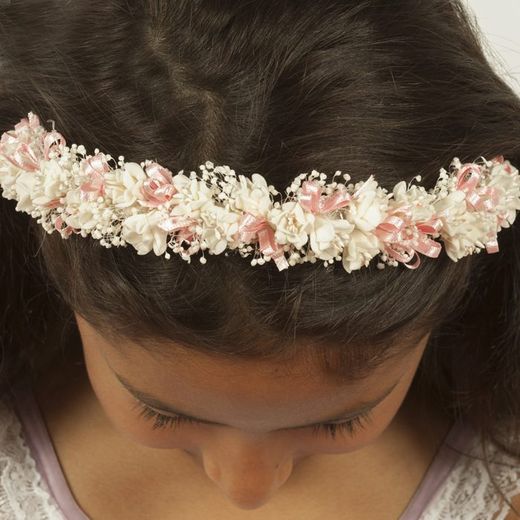 Diadema de Flores Salmón y Edelweiss
