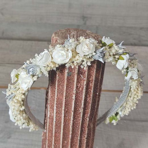 Diadema Flor Blanca y Plata
