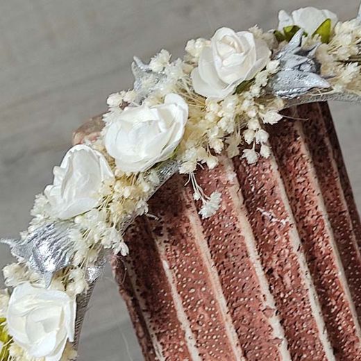 Diadema Flor Blanca y Plata