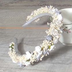 Diadema Flor Blanca y Plata