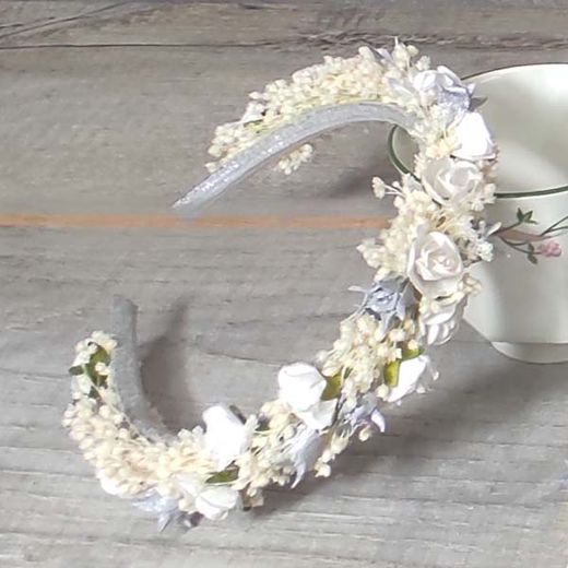 Diadema Flor Blanca y Plata