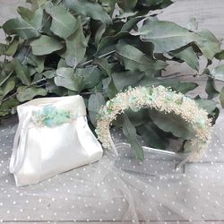 Diadema y Bolso de Comunión Verde Agua