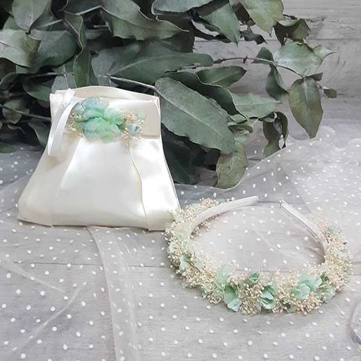 Diadema y Bolso de Comunión Verde Agua