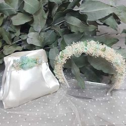 Diadema y Bolso de Comunión Verde Agua
