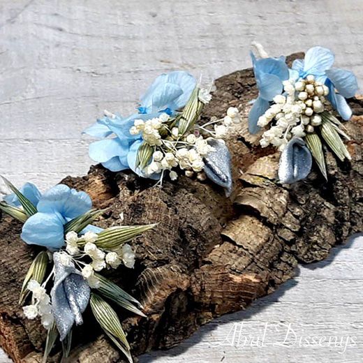 Flores Azul y Plata Set de tres