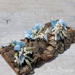 Flores Azul y Plata Set de tres