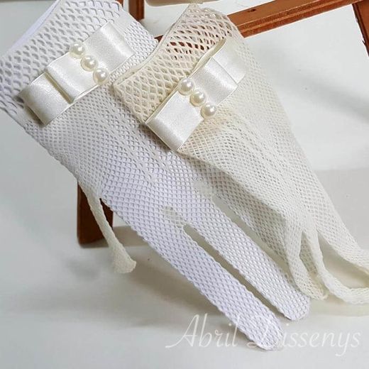 Guantes de Rejilla Lazo y Perlas