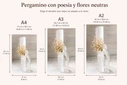 Pergamino con poesía y flores neutras A4