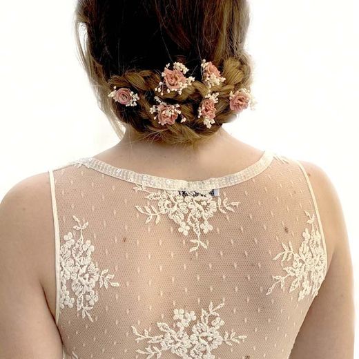 Pin Pelo Rosa Nude Flor de Yute