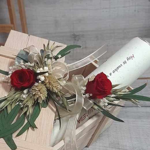 Poesía con caja madera y Flores