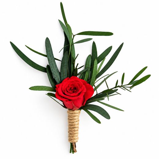 Ramillete Boda para la solapa con Rosa y hojas
