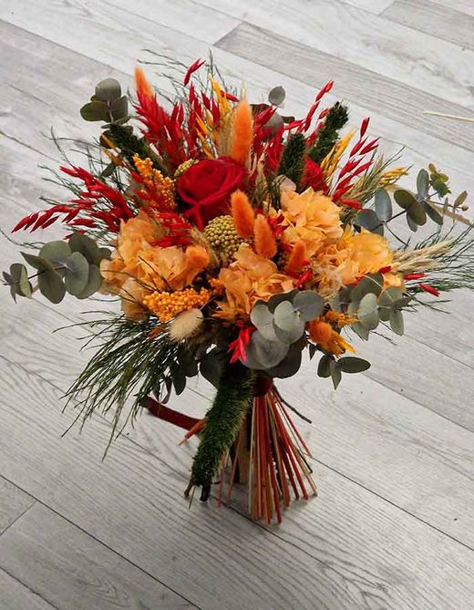 Ramo Novia Rojo y Naranja Iria XL