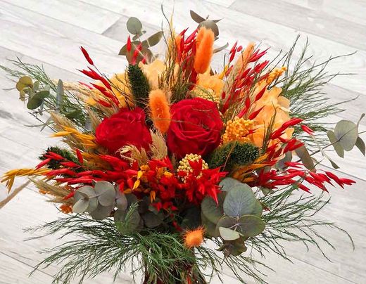 Ramo Novia Rojo y Naranja Iria XL