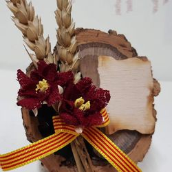 Rosas y Trigo con Rodaja Madera