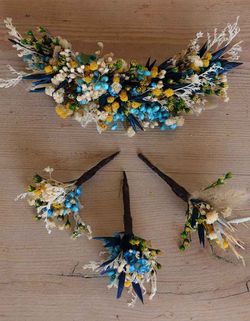 Tocado Azul y Amarillo con Cascada