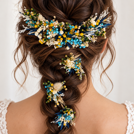 Tocado Azul y Amarillo con Cascada